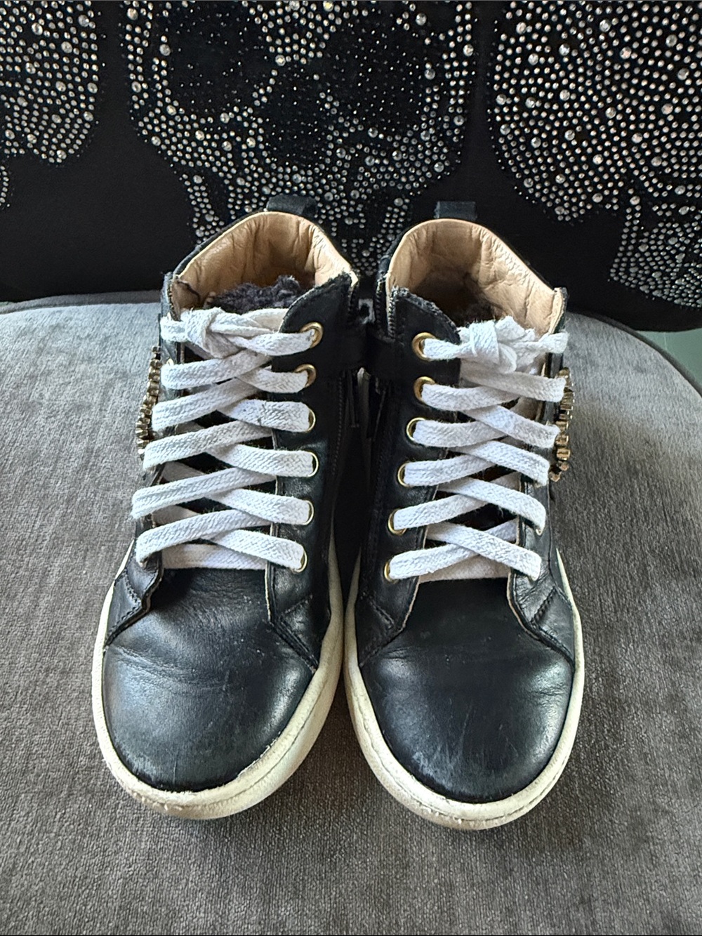 Moschino Black Leather High-Top Logo Sneakers with White Soles